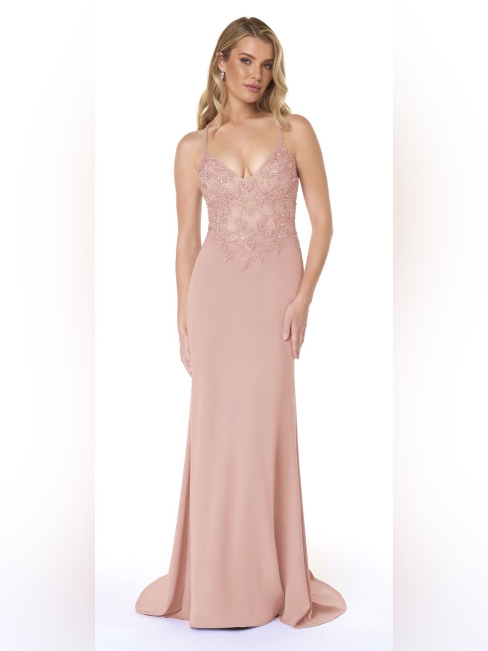 Deadstock Azazie Pink Dusty Rose Adaly Bridesmaid Princess Bodycon Gown Dress